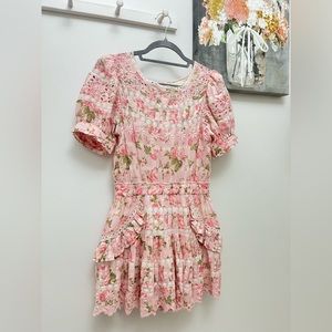 Loveshackfancy Augustine pink floral puff sleeve mini dress size XS